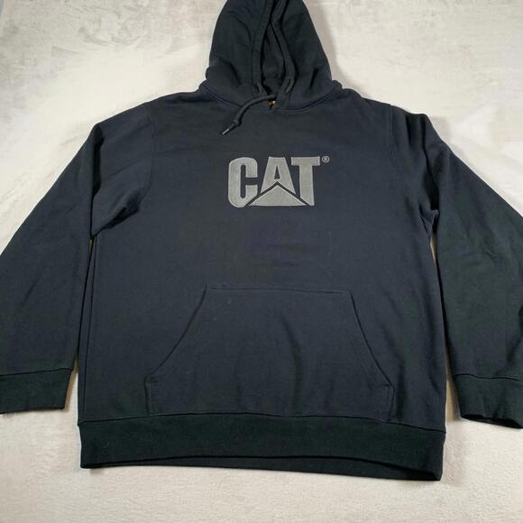 CAT Hoodie Mens‎ XL Black Hooded Sweatshirt Pullover Workwear Logo Heavyweight - Picture 1 of 12